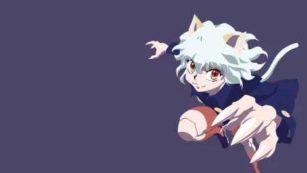 Neferpitou from Hunter × Hunter depicted in dynamic anime style, featured in a 4K Ultra HD PC desktop wallpaper with a dark purple background.