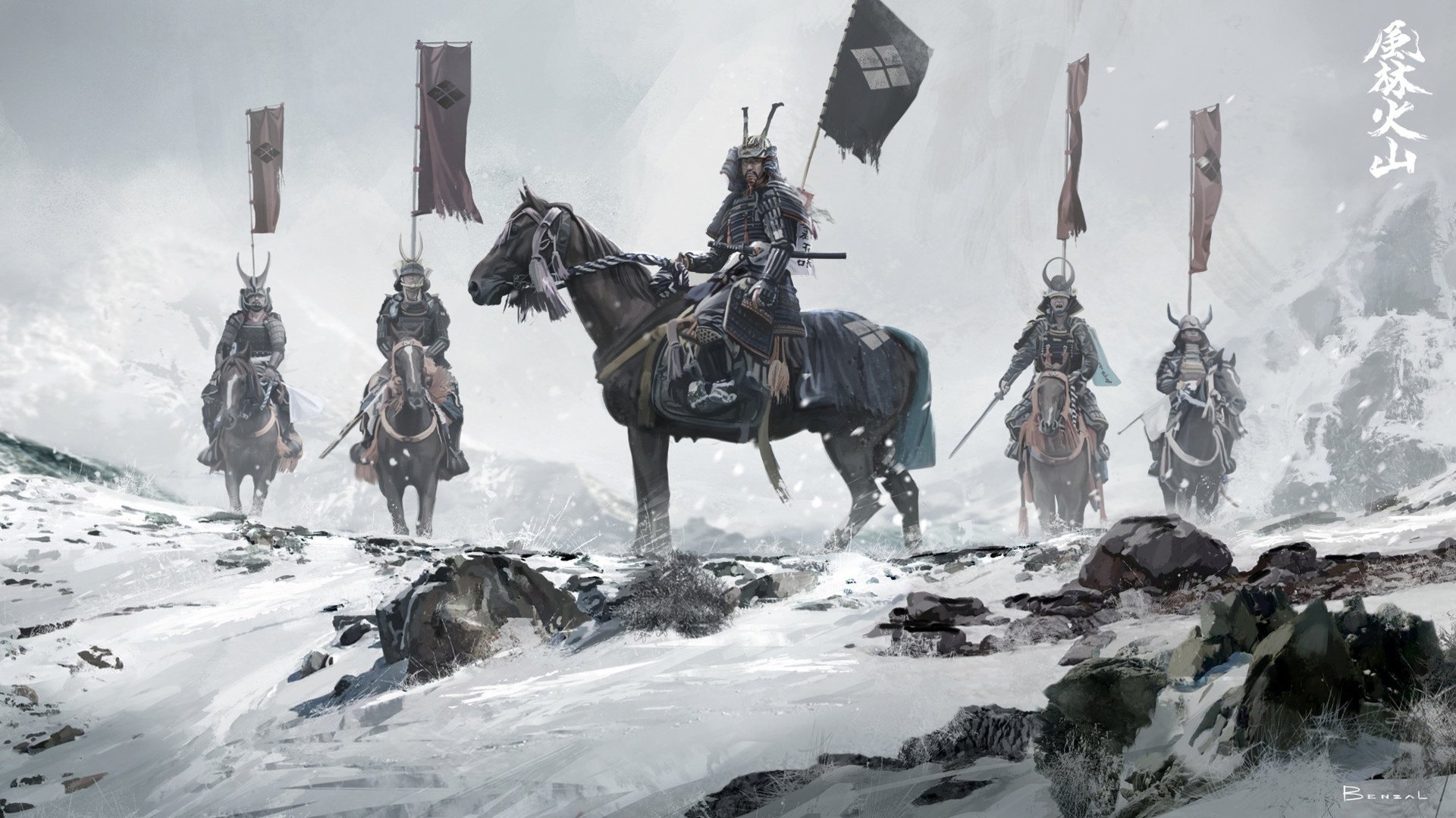 Samurai Warriors on Horseback - HD Fantasy Wallpaper by David Benzal