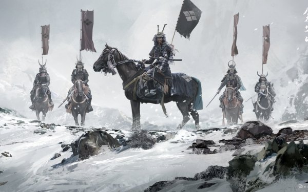 Fantasy Samurai Warrior Horse Banner HD Wallpaper | Background Image