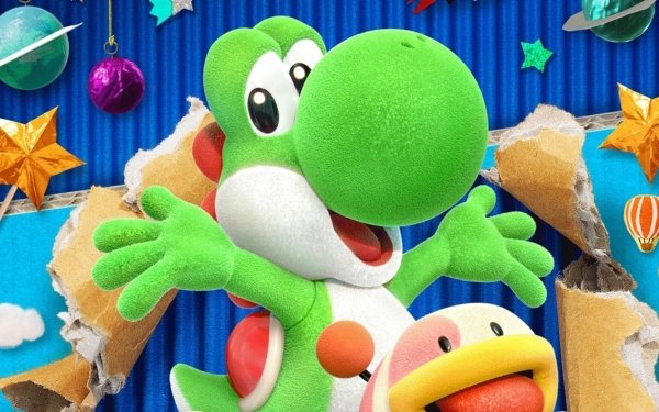 HD desktop wallpaper featuring Yoshi from Yoshi's Crafted World with a colorful, crafted background.